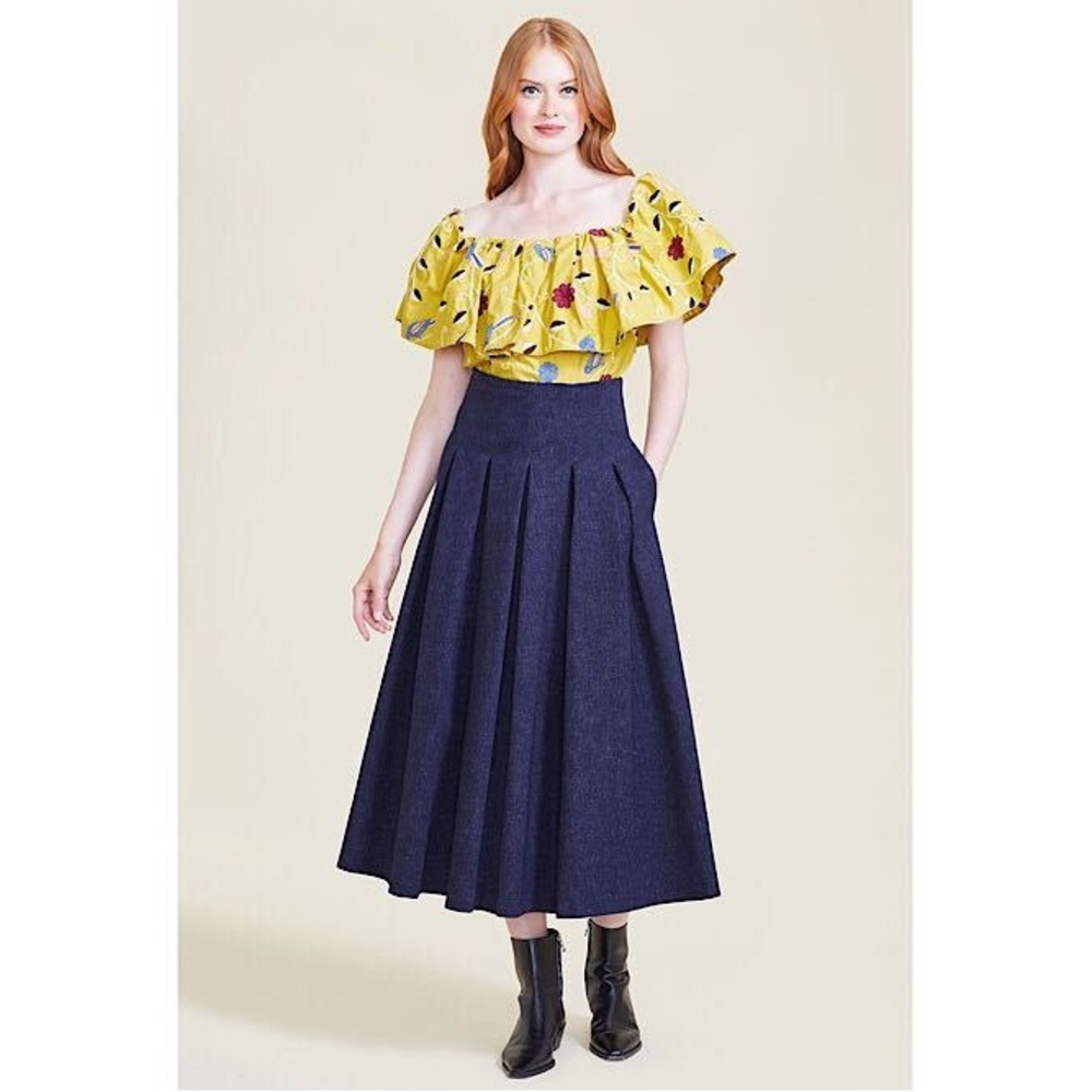 Pearl By Lela Rose Stretch Denim Midi Skirt